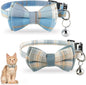 Jeffdad 2Pcs Cat Collar Breakaway, Cat Collar with Bells Bowtie Plaid Cat Collar Adjustable for Kitten Puppy and Small Pets (Blue and White Plaid)