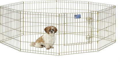 MidWest Homes for Pets Folding Metal Puppy / Dog Exercise Pen, Indoor/Outdoor Playpen with Door, 16 Sq Feet of Play Space, 24-Inches Tall, Gold Zinc