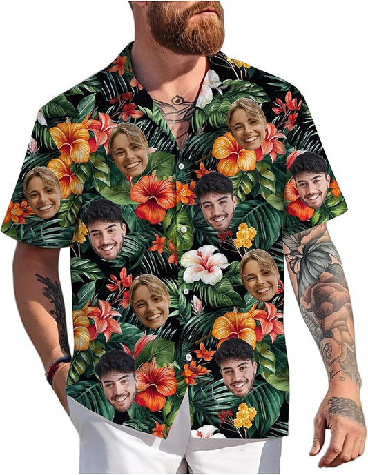 Custom Hawaiian Shirt with Face Photo Picture for Men Women Kids Youth Adult, Tropical Personalized Hawaiian Shirts Gift