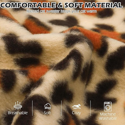 EXPAWLORER Soft Cat Sweater - Leopard Print Sweaters for Cats Only Warm Kitten Clothes, Fall and Winter Pet Coat Pullover Design Feline, Fleece Clothing Also for Puppy Small Dogs, Small