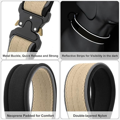 Plutus Pet Tactical Dog Collar, Reflective, Adjustable Heavy Duty Dog Collar, Soft Padded and Comfortable, for Small Medium and Large Dogs (Beige, M)