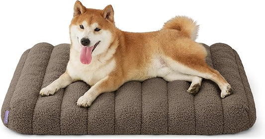 LE SURE Cute Orthopedic Dog Bed Medium Size Dog, Waterproof Chic Flat Pet Beds with Removable Washable Cover, Fuzzy Thick Egg Crate Foam Pet Mat for Indoor Use (30" x 20", Brown)