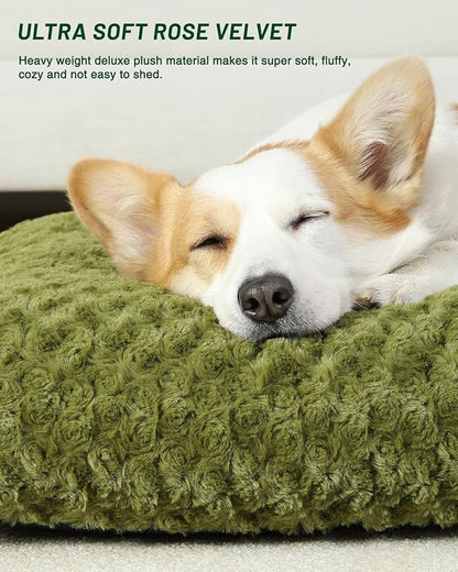 KSIIA Washable Dog Bed Comfy Dog Crate Pad Deluxe Plush Pet Bed Non-Slip Kennel Pad for Small Dogs, 23" x 18", Green