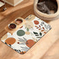 Boho Dog Cat Food Mat,Abstract Leaves Absorbent Waterproof Placemat for Food and Water Non Slip Rubber Backing Durable Feeding Pad for Clean Floors 12" x 20"