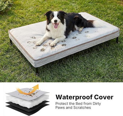 Veehoo Elevated Dog Bed with Waterproof Cushion Mat, Cooling Raised Dog Beds with Padded Top, Washable Outdoor Dog Bed, Orthopedic Pet Cot for Indoor & Outdoor, Medium Dog Bed 35.5" x 25", Dark Grey