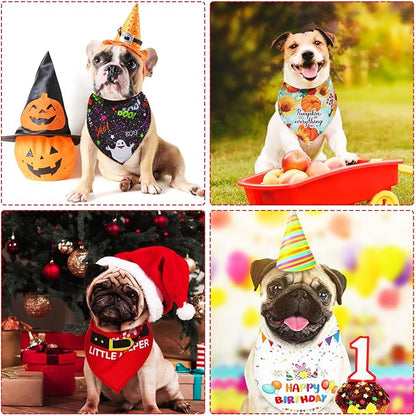 Weewooday 9 Pcs Holiday Dog Bandanas St' Patrick's Day Easter Bandanas Birthday Scarf Adjustable Large Pet Washable Scarves for Large Dog Supply(Classic Pattern)