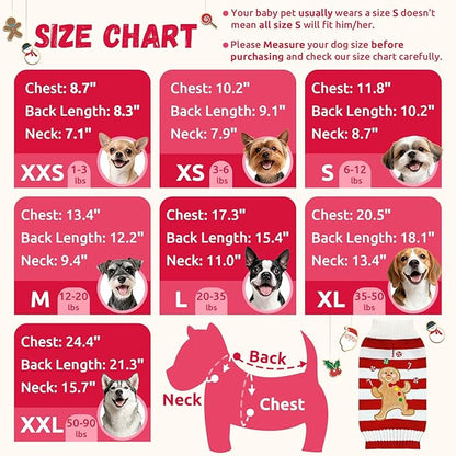 Dog Christmas Sweater Xmas Pet Clothes Cute Striped Gingerbread Man Costume Holiday Puppy Cat Jumpers Outfits New Year Gifts for Small Medium Large Dogs(Red Gingerbread Man,S)