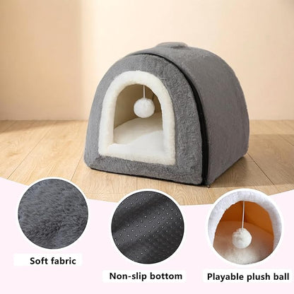 Cat Bed for Indoor Cats，Foldable cat cave，Anti-Slip & Water-Resistant Bottom，cat Houses for Indoor Cats or Small Dogs, Kitten Tent, Rabbit Bed (Dark Grey, L:(17.5"×16.9"×15.9"))