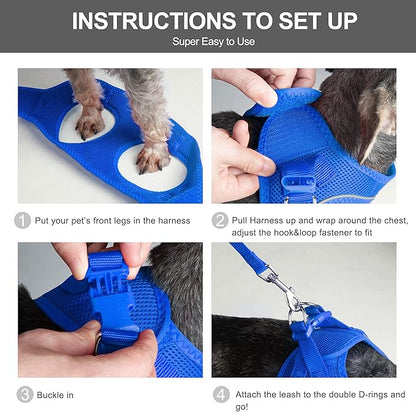 Fida Comfy Dog Harness with Leash, Soft Puppy Vest Escape Proof, Breathable Lightweight Soft Mesh, Adjustable Reflective Step-in Harness for Small & Medium Pet Walking (M, Blue)