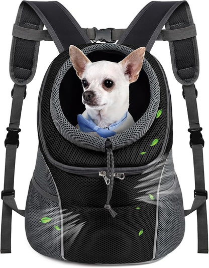 WOYYHO Pet Dog Carrier Backpack Small Dog Front Backpack Ventilated Dog Carrier Back Pack with Storage Pockets, Adjustable Straps & Safety Belt for Travel Hiking Outdoor (Size L: 10-14 lbs, Black)