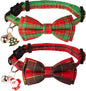 ADOGGYGO Christmas Cat Collars with Bow Bell, Breakaway Red Green Plaid Christmas Bowtie Collars for Girl Boy Cats Kittens
