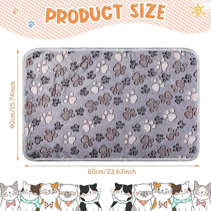Tatuo 4 Pcs Dog Blanket for Pet Cat Blankets Indoor Puppy Teething Stuff Toys Paw Print Fleece Soft Blanket Sleep Mat for Guinea Pig Cage(Gray,Small(24 x 16 Inch),Square)