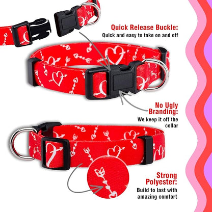 Native Pup Valentine’s Dog Collar- Valentines Day Pet Collars- Valentine Girly Hearts- Pink Red Heart- Cute Boy Girl Puppy Gift- Adjustable for Small, Medium, Large Breeds (Cupid's Arrows, Small)