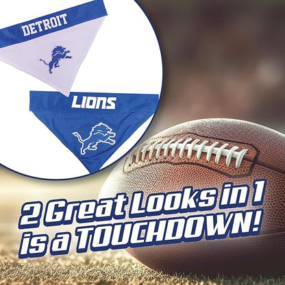 Pets First NFL Dog Bandana - Detroit Lions Reversible PET Bandana. 2 Sided Sports Bandana with a Premium Embroidery Team Logo, Small/Medium. - 2 Sizes & 32 NFL Teams Available
