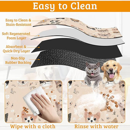 Pet Feeding Mat,Pet Photo Absorbent Dog Cat Food Mat Dog Mat with Rubber Backing,Non-Slip Water Bowl Placemat,Pet Supplies 16" x 24"