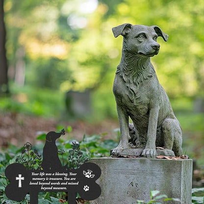 Dog Memorial Grave Stakes - Metal Black Flowers Loss Pets Cemetery Markers Decorations for Humans Butterfly Lover Plaques Decor for Outdoor Yard Custom Bone Sympathy Garden Remembrance Signs