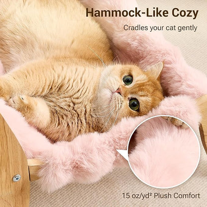 Solid Wood Cat Couch Bed for Indoor Cats, Modern Cat Sofa with Ultra-Soft Plush Surface Washable, Reclined Backrest, Elevated Elevated Cat Lounge Furniture for Small to Adult Pets, Sakura Pink