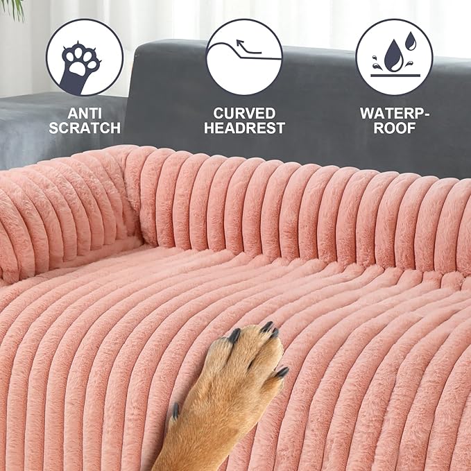 Wn's Day Luxurious Dog Couch Bed, Washable Calming Dog Couch Cover, Removable Couch Protector for Dogs, Waterproof Sofa Bed, Pet Bed Mats for Couch, Pet Couch Covers for Sofa(Pink, XXL)