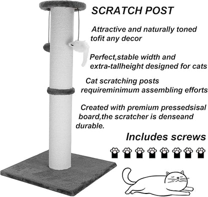 Cat Scratching Post 34 Inches Heavy Duty and Thicker Cat Scratching Post Cotton Rope with Hanging Ball and Mice Scratching Post for Indoor Cats and Adult(Grey)