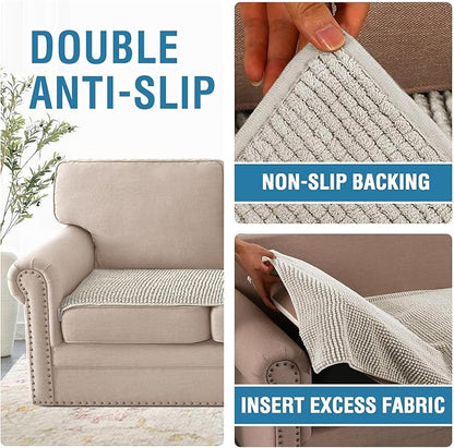 H.VERSAILTEX Plush Chenille Couch Cover for 3 Cushion Couch Anti Slip Washable Sofa Slipcovers Soft and Durable Furniture Protector for Dogs Cats Kids (27.5" x 82", Oatmeal)