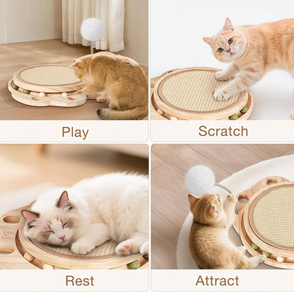 Cat Scratcher-Cat Interactive Toys, Ball Track Toy with Sisal Scratching Pad, 6 Track Balls & 1 Spring Ball – No Assembly Cat Toys and Balls Activity Center for Indoor Cats