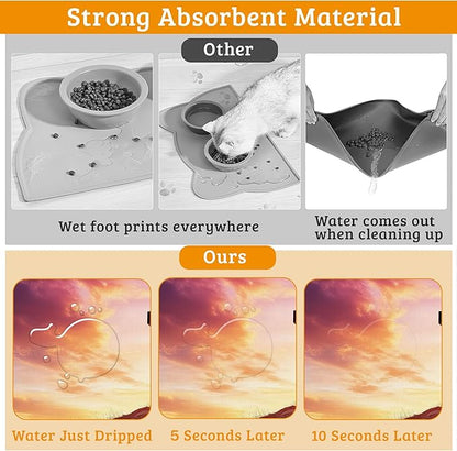 Pet Feeding Mat,Cross Absorbent Dog Cat Food Mat Sunset Dog Mat with Rubber Backing,Non-Slip Water Bowl Placemat,Pet Supplies 12" x 20"