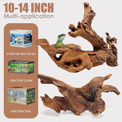 Jorewood Natural Aquarium Driftwood for Fish Tanks & Reptile Terrariums – Safe Fish Tank Decorations, Unique Twisted Branches 2-Piece 10-14 Inch Low Tannin, Easy to Sink