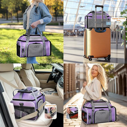 Petskd Top-Expandable Pet Carrier 19x13x9 Inches Southwest Allegiant Airlines Approved, Soft-Sided Carrier for Small Dog Under 12 lbs and Large Cat Under 15 lbs(Purple)