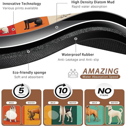 Cute Dog Cat Food Mat,Absorbent Pet Feeding Mat for Food and Water,Non-Slip Dog Bowl Mats Floor Protector 12"x20"
