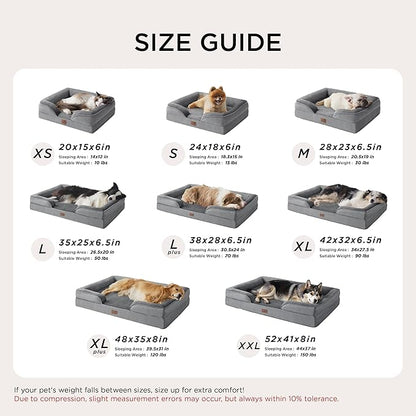 Bedsure XL Orthopedic Dog Bed for Extra Large Dogs - Washable XLarge Dog Cat Bed Waterproof, Comfort Dogs Couch Sofa with Washable Removable Cover, Pet Bed with Nonskid Bottom, Light Grey, 42"