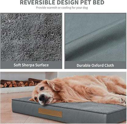 Orthopedic Dog Crate Bed for Extra Large Dogs, XXL Waterproof Comfort Pet Bed with Egg Crate Foam 47x29 Inch, Removable Oxford Cover, Gray