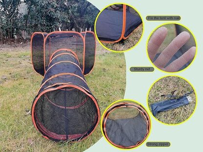 Portable Cat Small Animals Playpen DIY Outdoor Enclosures Freely Combinable 2in1 4in1 6in1 Pop Up Pet Play Tent Tunnel Cube House for Cat Puppy Rabbit (4in1 Tower Tent Tunnel)
