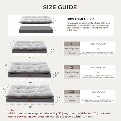 2-Pack XL Waterproof Dog Bed Large Size Dogs, Plush Cushion & Orthopedic Egg-Crate Foam Mattress for Senior Dogs, Washable Dog Crate Bed with Removable Cover, Dark Grey