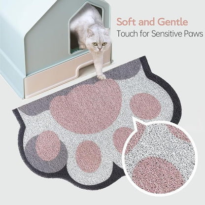 Cute Cat Litter Mat 24”x16”, Litter Box Mat, Litter Trapping Mat, Soft on Kitty Paws, Easy Clean, Anti Slip, Pet Accessories, Door Floor mats - White Pink60*40