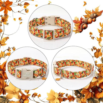 Fall Dog Collar Cute Autumn Leaves Puppy Collar - Light Comfortable Adjustable Pet Collars for Small Medium Large Girl Boy Dogs XL