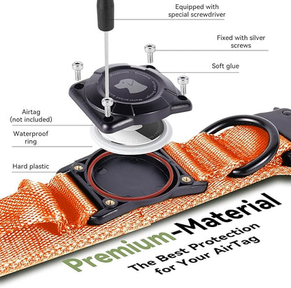 2026 Upgrade Waterproof AirTag Dog Collar, Military Tactical Dog Collar with AirTag Holder, Comfortable Control Handle and Metal Buckle, GPS Dog Collar Holder for Medium to Large Dogs (Orange, M)