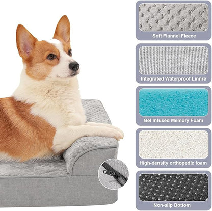 Orthopedic Dog Beds for Large Dogs, Memory Foam Dog Beds Large Sized Dogs, Washable Removable Cover, Nonskid Bottom, Waterproof, for Indoor, Outdoor, Crate ＆ Car Use, 41x27x6 Inches, Light Grey