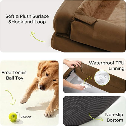 Extra Large Dog Bed, Orthopedic XL Washable Bed for Big Dog Waterproof Pet Couch Sofa Bolster with Removable Cover, Non-Slip Bottom, Tennis Ball Toy, 42x30