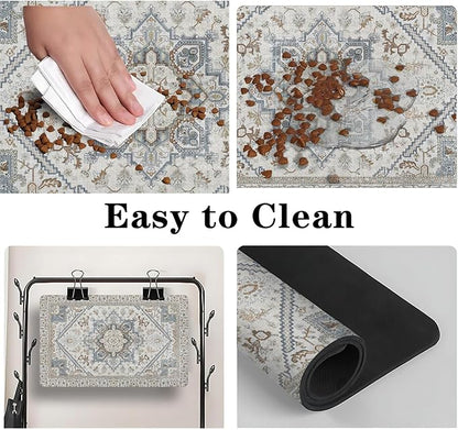 Dog Food Mats for Floors, Absorbent and Quick-Drying Pet Cat Food Mat,Anti-Fouling and Easy-to-Clean Pet Feeding Mat,Dog Bowl Mat for Messy Drinking Water Bowls.17 x32, Bohemia Style