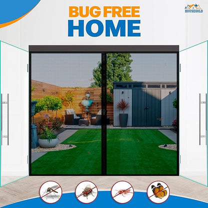 Magnetic Closure Screen Door for 62"x81" French Door Sliding Door Pet and Dog Friendly, Durable Fiberglass Mesh Double Door Screen Mesh Retractable Curtain, Keep Bugs. Mosquito Out, Fly Screen