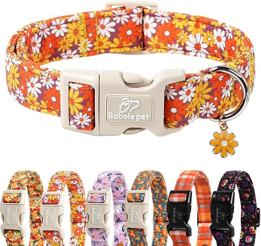 Fall Dog Collar Vintage Daisy Puppy Collar - Hippie Flower Dog Collars Light Comfortable Adjustable Pet Collars for Small Medium Large Girl Boy Dogs S