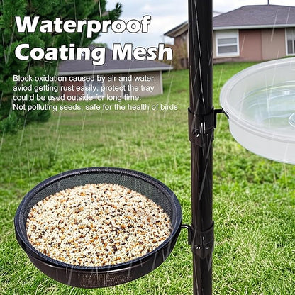 Bird Feeder Station with Metal Mesh Tray and Water Bowl for Outdoor Deck Railing Feeder Platform, Bird Bath and Bowl Replacement Accessory