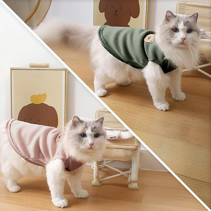 Waffle Knit Cat & Dog T Shirt for Small Dogs, Stretchable Puppy Shirt for Sphynx Cats & Small Breeds, Pet Clothes | Breathable Summer/Winter Apparel for Newborn(2PCS 2X-Large)