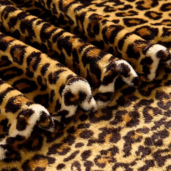 Bnuitland Leopard Print Fleece Flannel Throw Blanket, 300 GSM Double Sided Cheetah Print Blanket for Bed Sofa Couch Travel, Super Soft Fuzzy Fluffy Lightweight for Adults and Kids, 50×60 inch