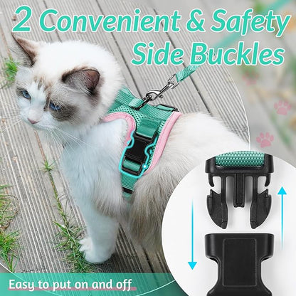 rabbitgoo Cat Harness and Leash for Walking, Escape Proof Soft Adjustable Vest Harnesses for Cats, Easy Control Breathable Reflective Strips Jacket, Green&Pink, XXS