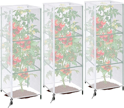 3 Pcs Garden Bird Netting Plant Cover for Square Tomato Cage, 59" x 17.7" Insect Bird Barrier Tomato Cage Net with Zipper & Drawstring, Tomato Trellis Netting Protection Cover for Protecting Plants