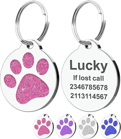 Dog Tags Personalized for Pets Dog Name Tags Personalized Dog Tag Engraved with Any Name & Text Custom Dog ID Tags Glitter Bone ID Tag for Puppy Cat (Pink-Round, L)
