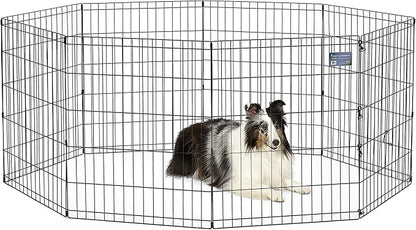 MidWest Homes for Pets Folding Metal Puppy / Dog Exercise Pen, Indoor/Outdoor Playpen with No Door, Provides 16 Sq Feet of Play Space, 30-Inches Tall, Black E-Coated