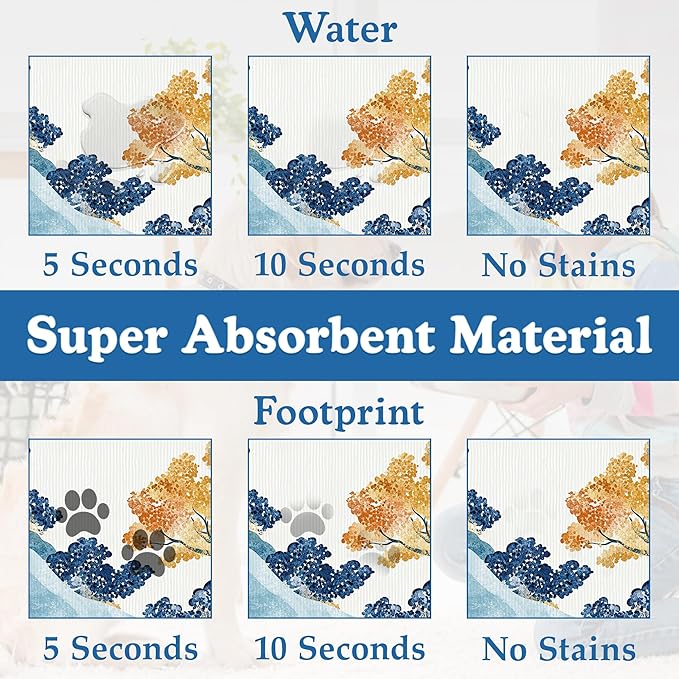 Japanese Wave Tree Dog Food Mat–Christmas Stocking Absorbent Quick Dry Feeding Placemat for Food and Water Bowls, Non Slip Rubber Backing, Waterproof Pet Supplies for Mess-Free Eating 12"x20"
