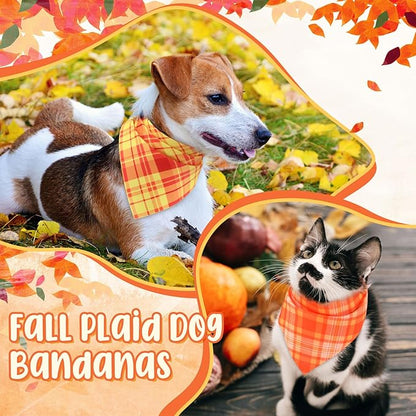 Abbylike 50 Pcs Orange Plaid Dog Bandanas Bulk Check Pattern Bandanas for Dogs Triangle Kerchief Bib Scarf Set for Pet Party Costume Photo Props Accessories Pet Shops, 25 Styles(19.7 x 13.8 x 13.8)
